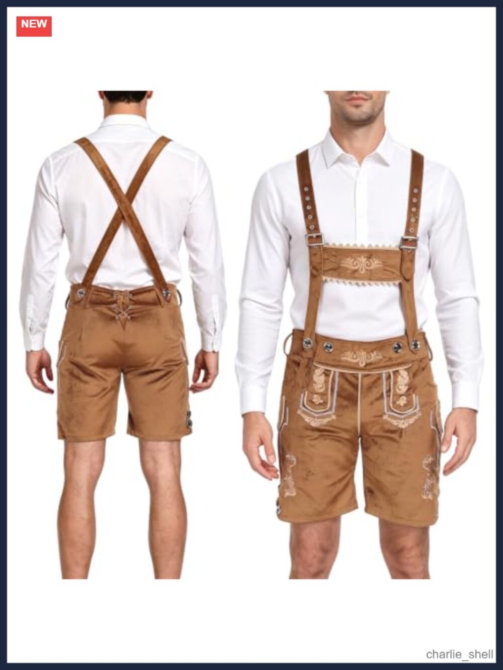 Men's Bavarian Lederhosen Shorts Oktoberfest Costume with Suspenders